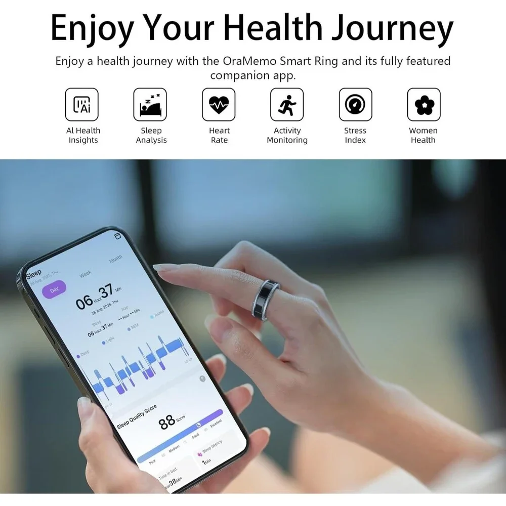 OraMemo Smart Ring 1.0 for Men/Women, No Subsripition Fee, 7-8 Days Battery Life